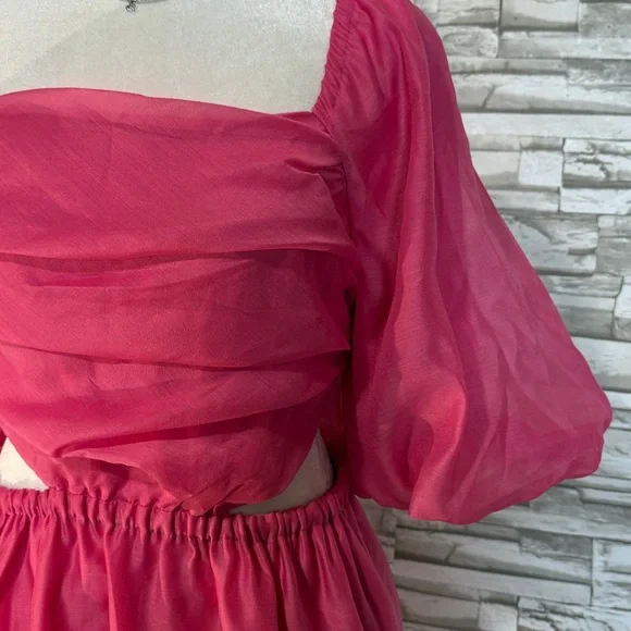 A New Day Puff Short Sleeve Cut Out Bubble A-Line Dress BARBIE PINK - Picture 4 of 13